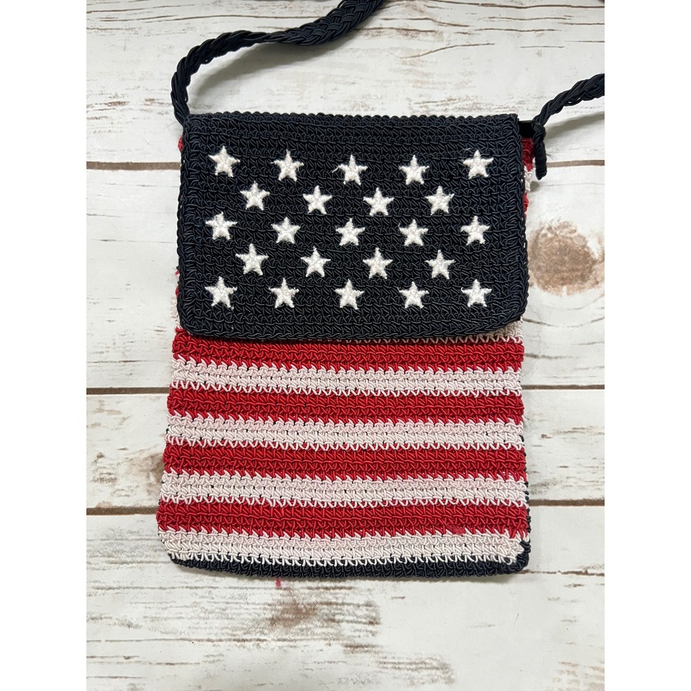 Carlo D'Santi Crossbody Bag Red White Blue American Flag Crochet Small OS